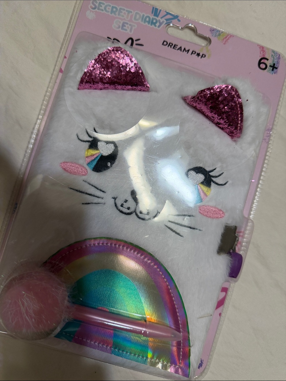 White & Pink Sequin Cat Secret Diary Set